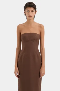 Sir the Label Evalita Column Midi Dress Chocolate Size 0 / AU 6 for rent on The Volte - image 4