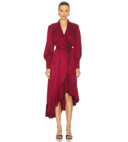 Zimmermann Silk Wrap Midi Dress in Burgundy Size 8 for rent on The Volte - image 1