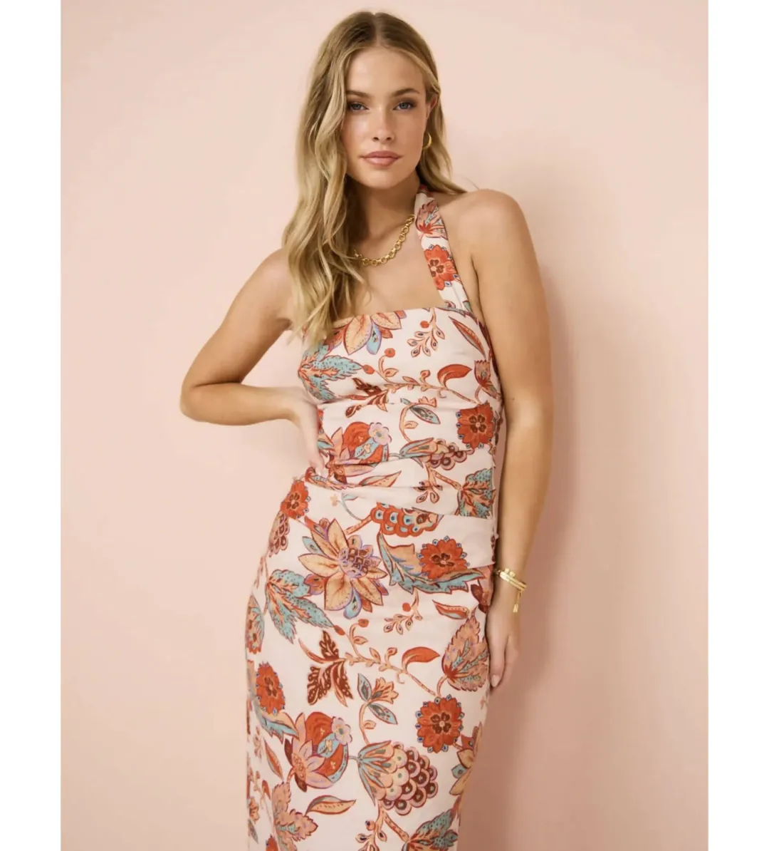 Sir the Label Noemi Halter Midi Dress Print Size 8 for rent on The Volte - main image