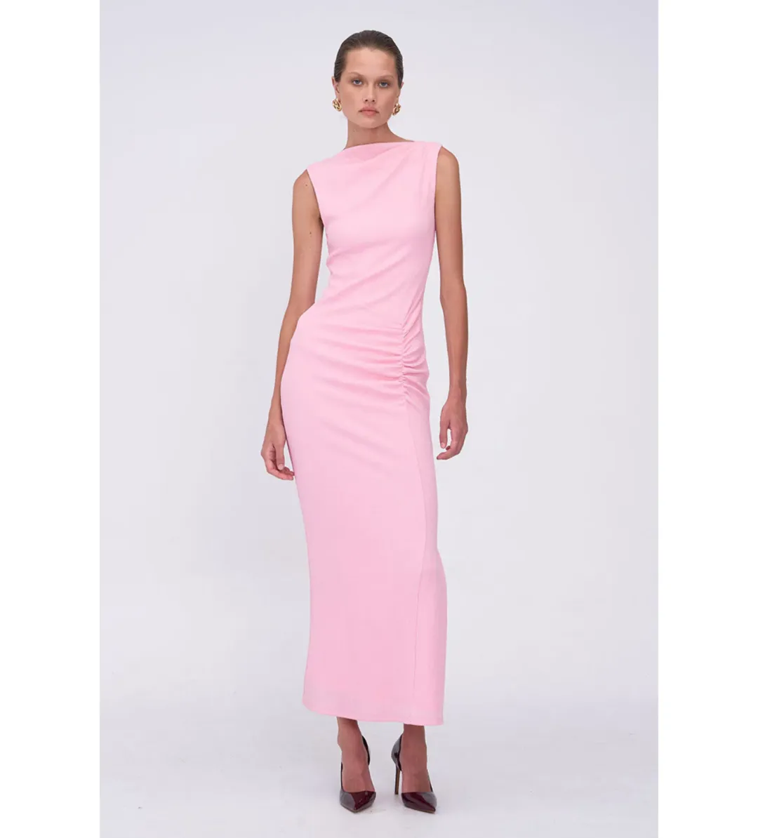 Suboo Jacqui Rouched Front Midi Dress Pink Size 8 for rent on The Volte - main image