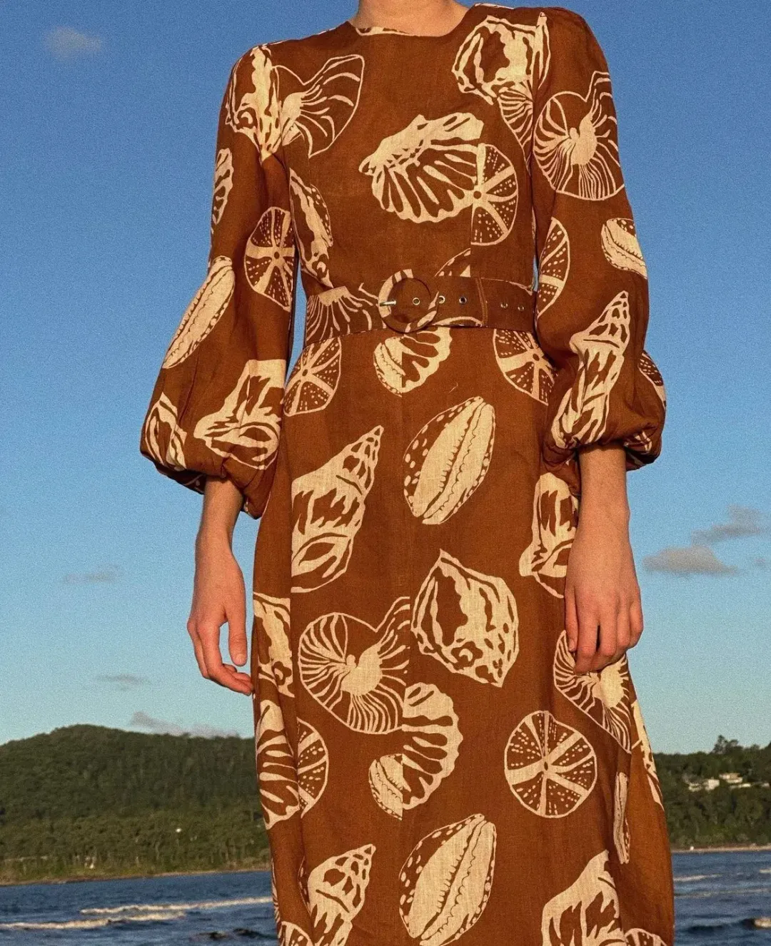 Palm Noosa Melrose Belted Long Sleeve Dress Brown Size 14  for rent on The Volte - main image