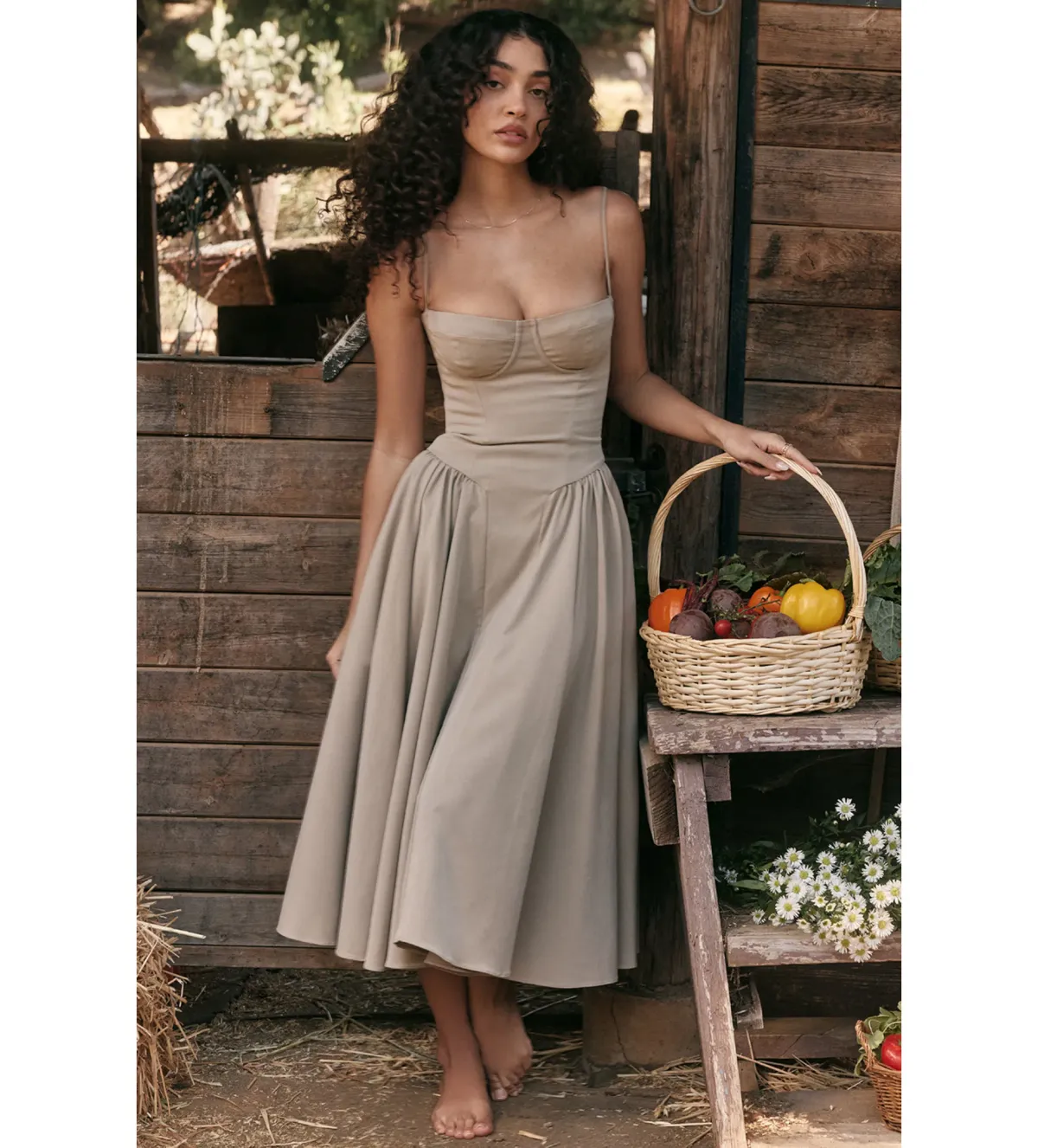House of CB Samaria  Corset Sundress Taupe Size 8  for rent on The Volte - main image