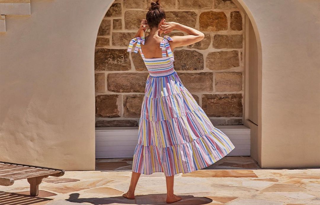 Mister Zimi Savannah Tie Midi Dress in Summer Stripe Size 10 for rent on The Volte - main image