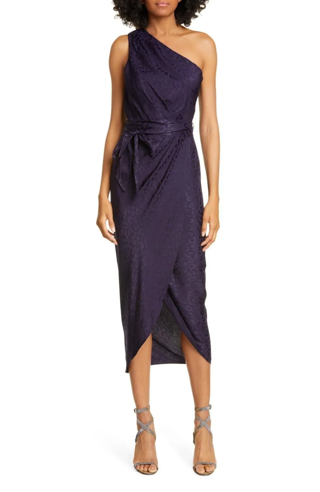 Ted Baker Zoeii Leopard Jacquard Asymmetric One Shoulder Dress Navy Size 5 / AU 16 for rent on The Volte - main image