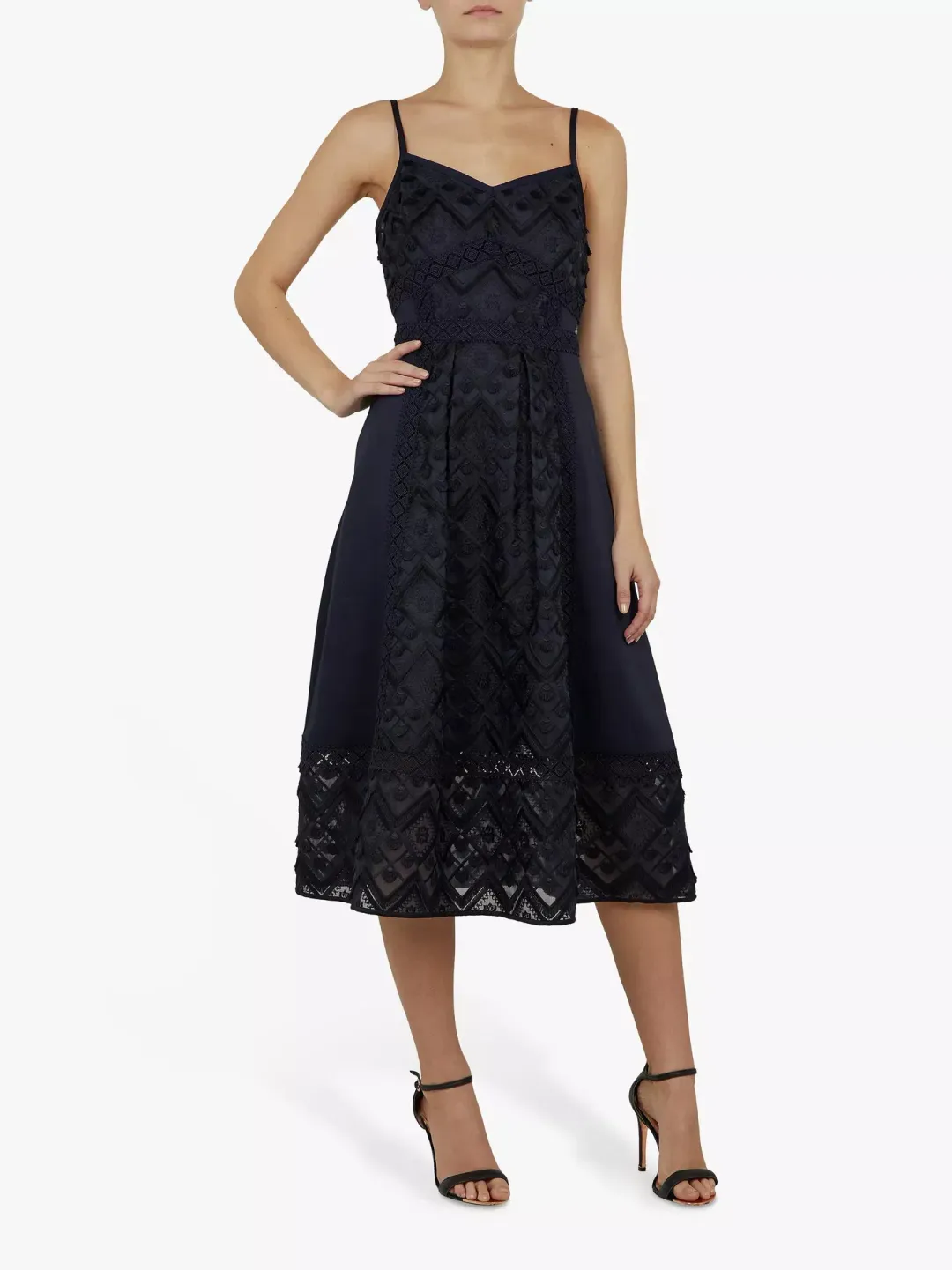 Ted Baker Leeeo Embroidered Lace Midi Dress Navy Size 5 / AU 16 for rent on The Volte - main image