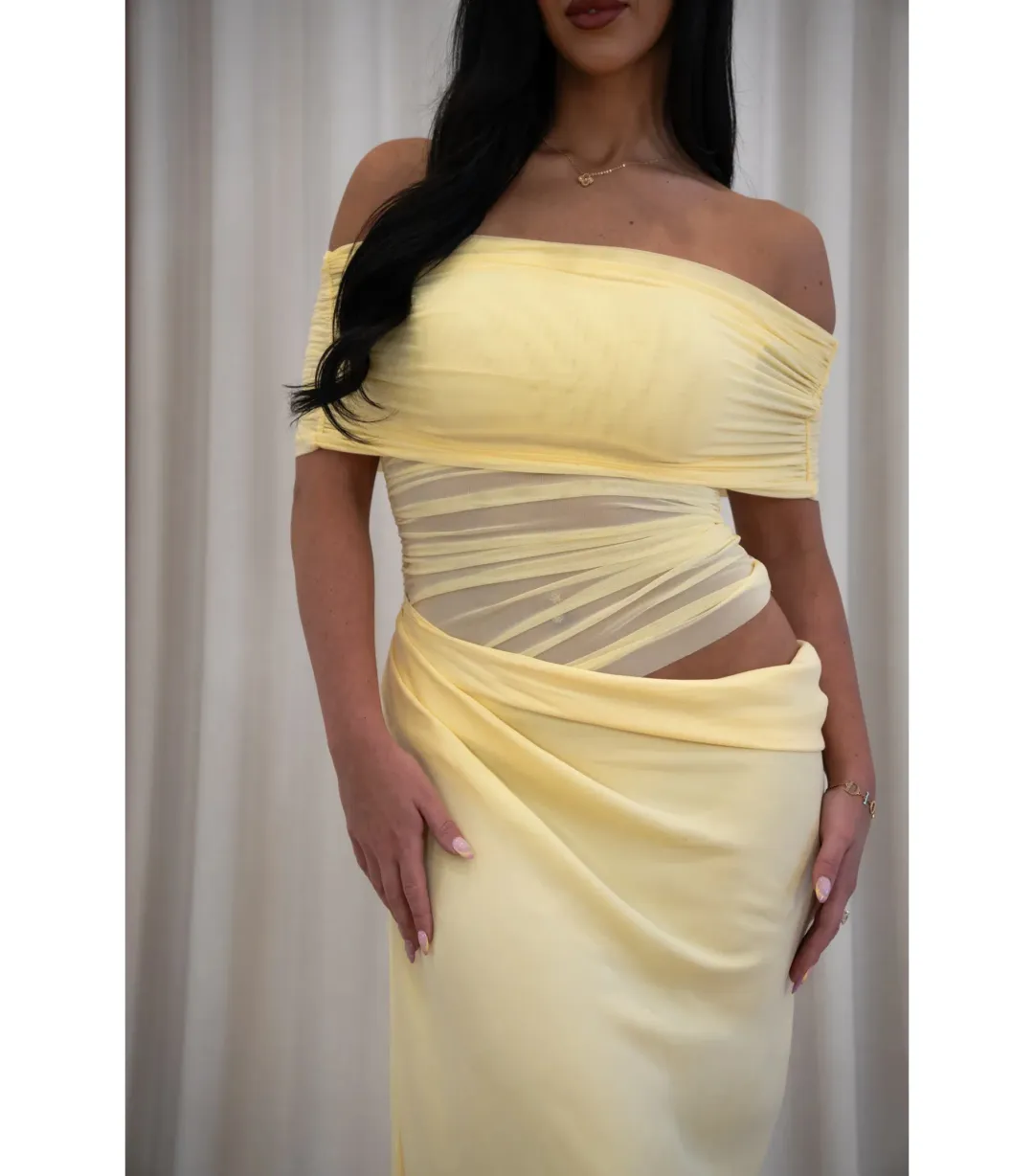 Benni Nico Off Shoulder Maxi Dress in Butter Size M / AU 10 for rent on The Volte - main image