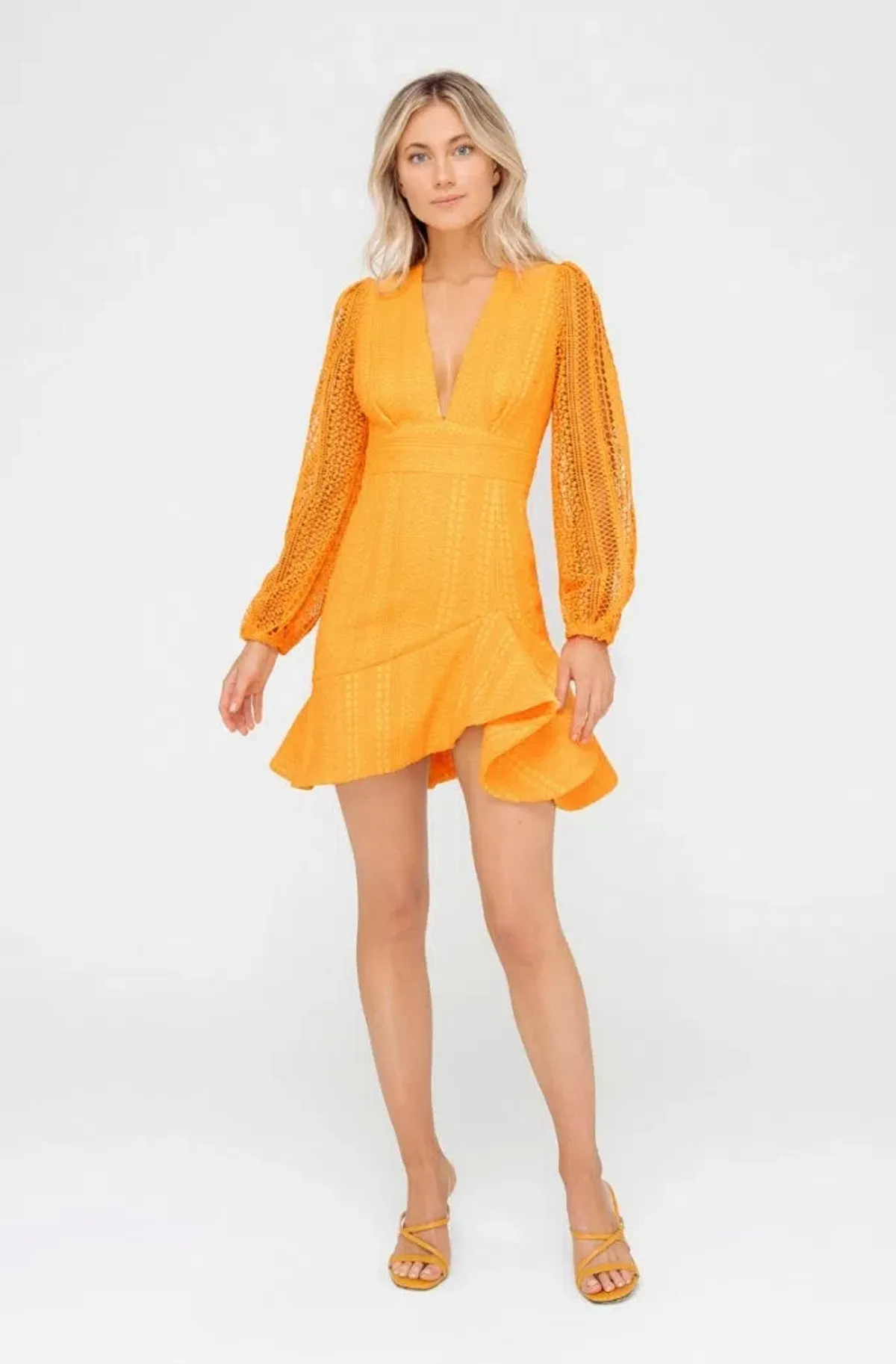 Sheike New Orleans Lace Mini Dress in Tangerine Orange Size 8 for rent on The Volte - main image