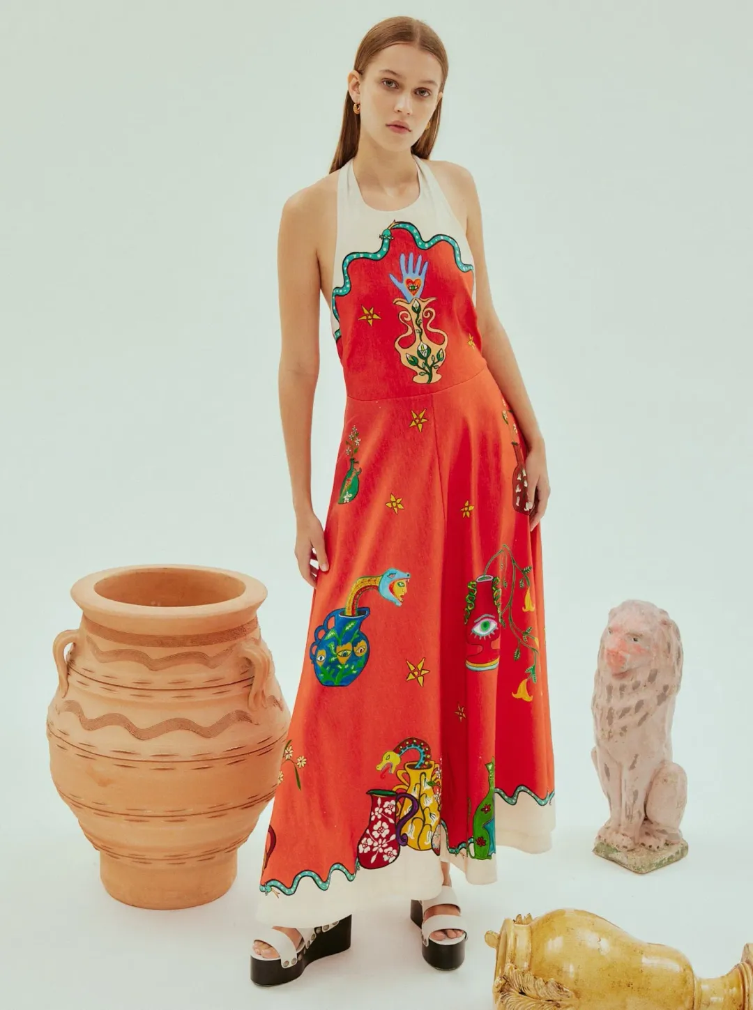 Alemais Rose Halter Dress Orange Multi Size 12 for rent on The Volte - main image