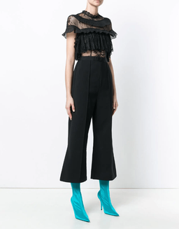 Self Portrait - Ruffle Trim Flared Jumpsuit Black Size 6 for rent on The Volte - image 2