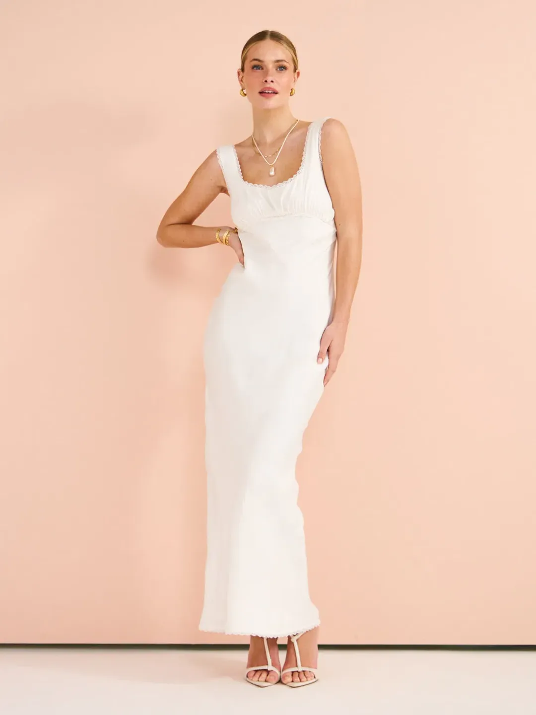 Isabelle Quinn Chelsea Lace Trim Maxi Dress in Ivory Size 8  for rent on The Volte - main image