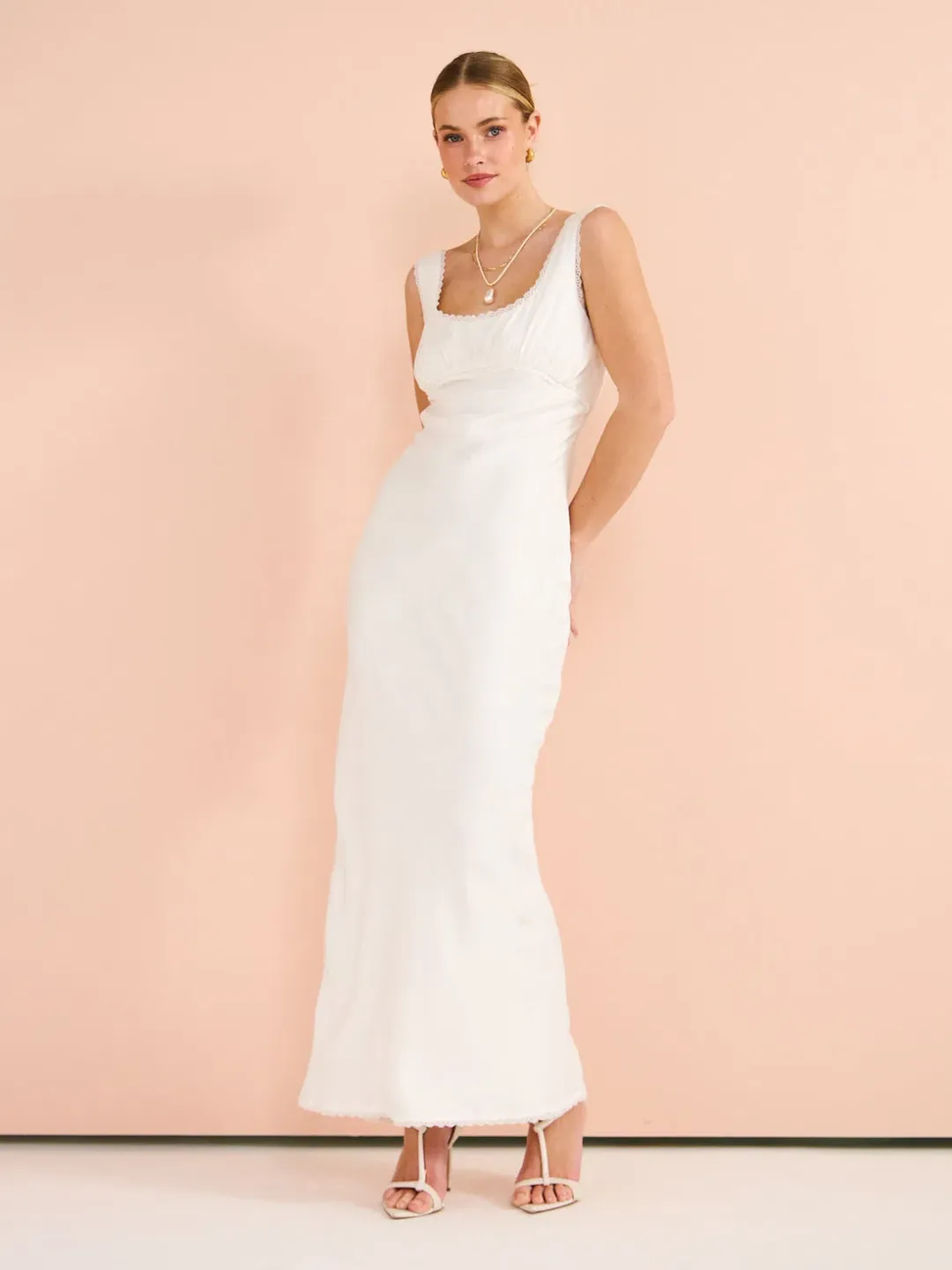 Isabelle Quinn Chelsea Lace Trim Maxi Dress in Ivory Size 8  for rent on The Volte - main image