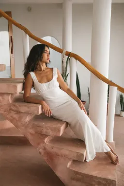 Isabelle Quinn Chelsea Lace Trim Maxi Dress in Ivory Size 8  for rent on The Volte - image 1