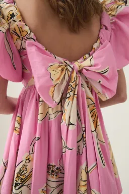 Aje Gretta Bow Back Mini Dress Pink Hibiscus Size AU 14  for rent on The Volte - image 3