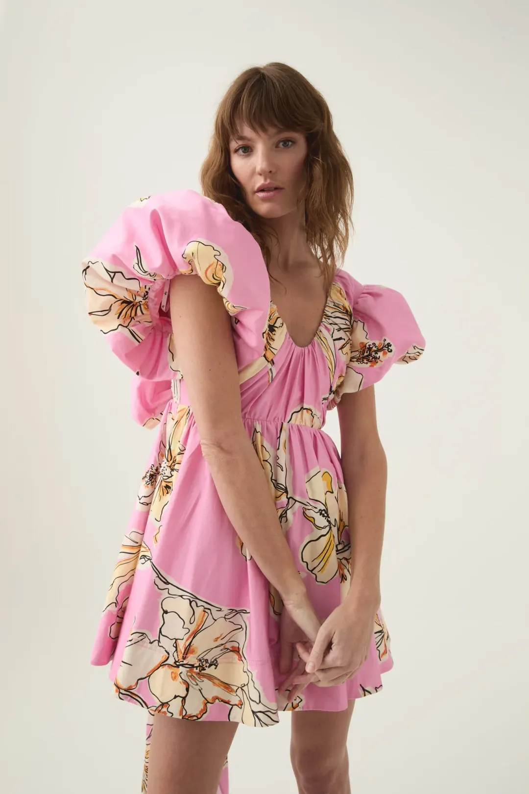 Aje Gretta Bow Back Mini Dress Pink Hibiscus Size AU 14  for rent on The Volte - main image