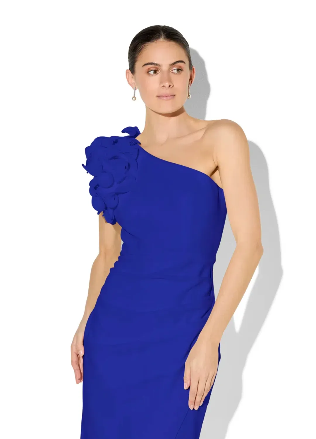 Montique Melody Sapphire One Shoulder Dress Sapphire Blue Size AU 8  for rent on The Volte - main image