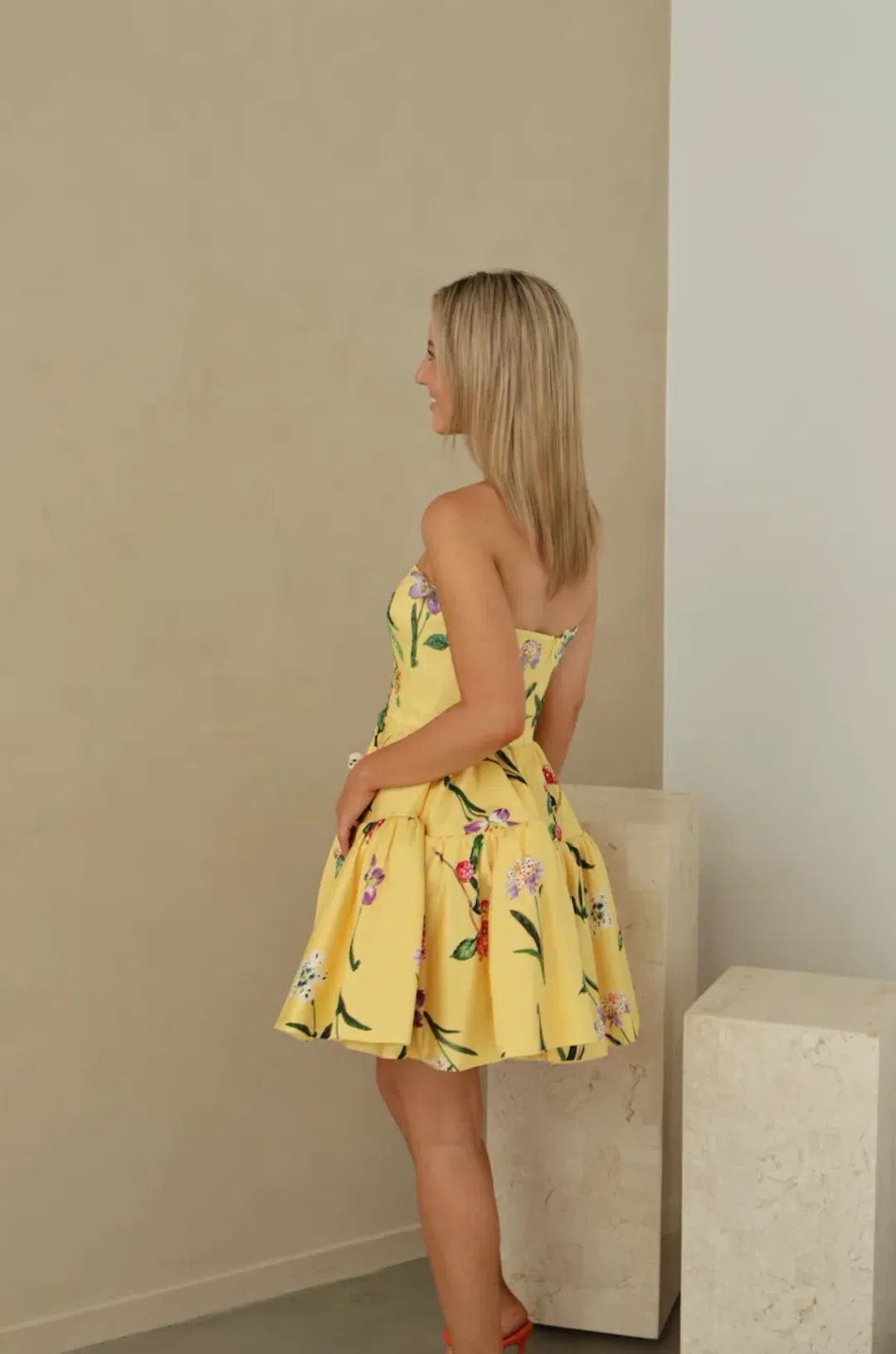 Leo Lin Skye Bustier Mini Dress in Wild Flower in Sorbet Size 8  for rent on The Volte - main image