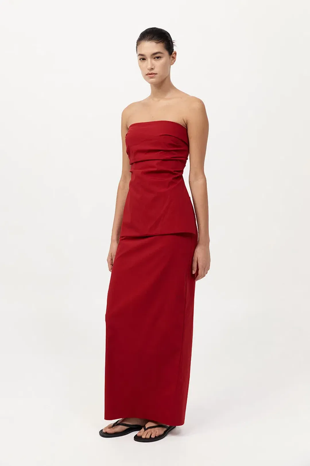 St Agni Strapless Tie Back Top and Minimal Column Skirt Set Rosso Red Size 8 for rent on The Volte - main image