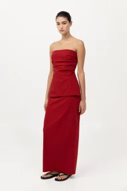 St Agni Strapless Tie Back Top and Minimal Column Skirt Set Rosso Red Size 8 for rent on The Volte - image 1