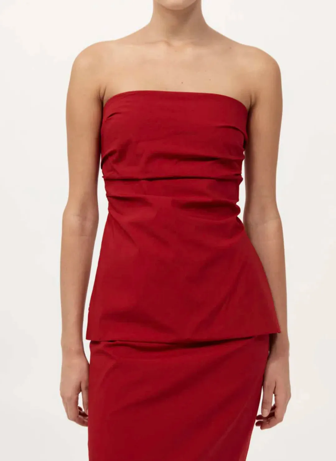 St Agni Strapless Tie Back Top and Minimal Column Skirt Set Rosso Red Size 8 for rent on The Volte - main image