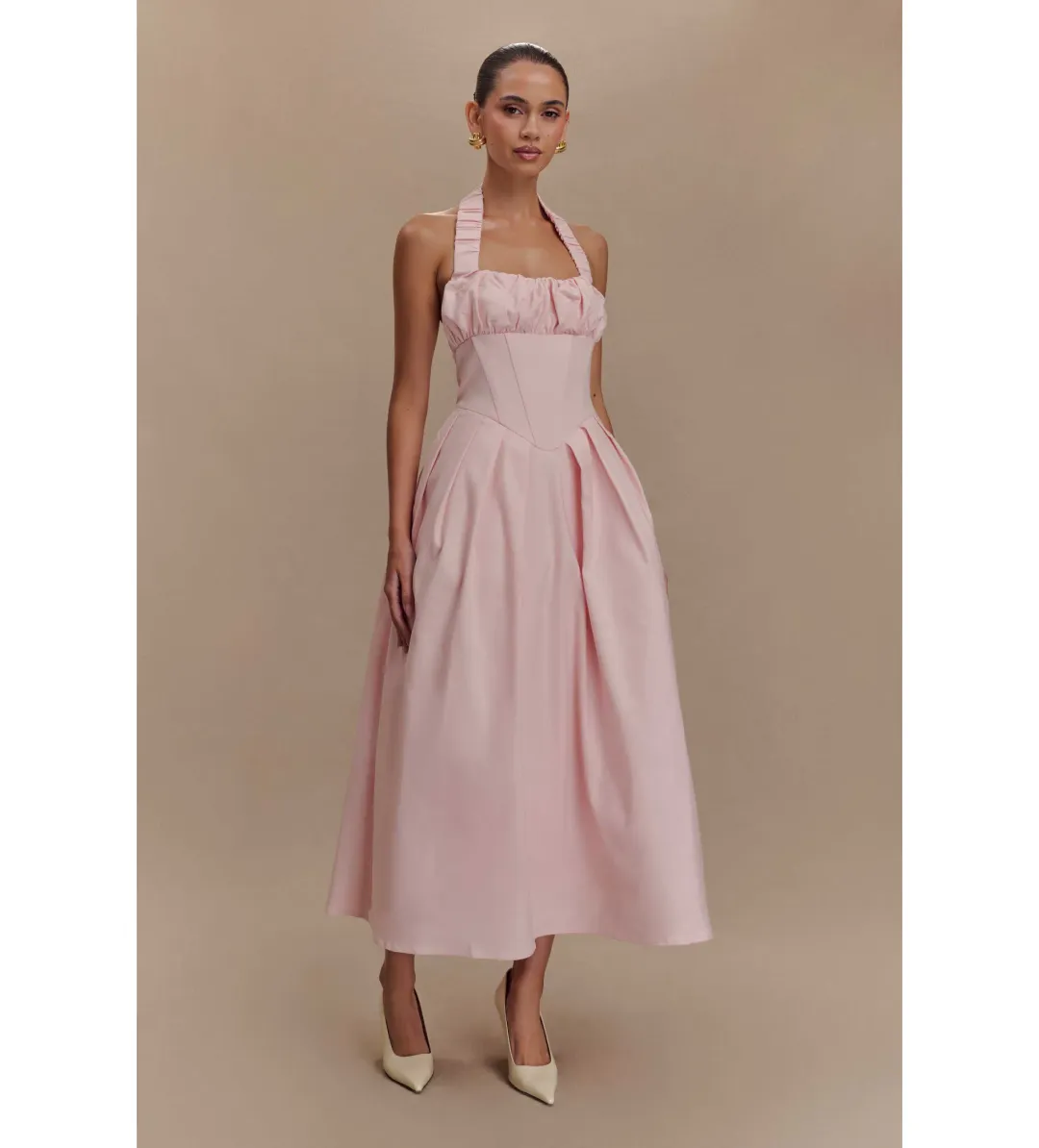 Meshki Candy Halter Midi Dress Ballet Pink AU 8  for rent on The Volte - main image
