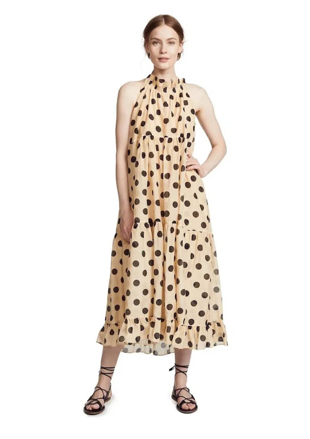 Lee Mathews Minnie Spot Halter Midi Dress Barley/Print Size 8 for rent on The Volte - main image