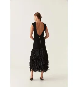 Aje Rushes Rafia Knit Midi Dress Black Size 4  for rent on The Volte - image 5