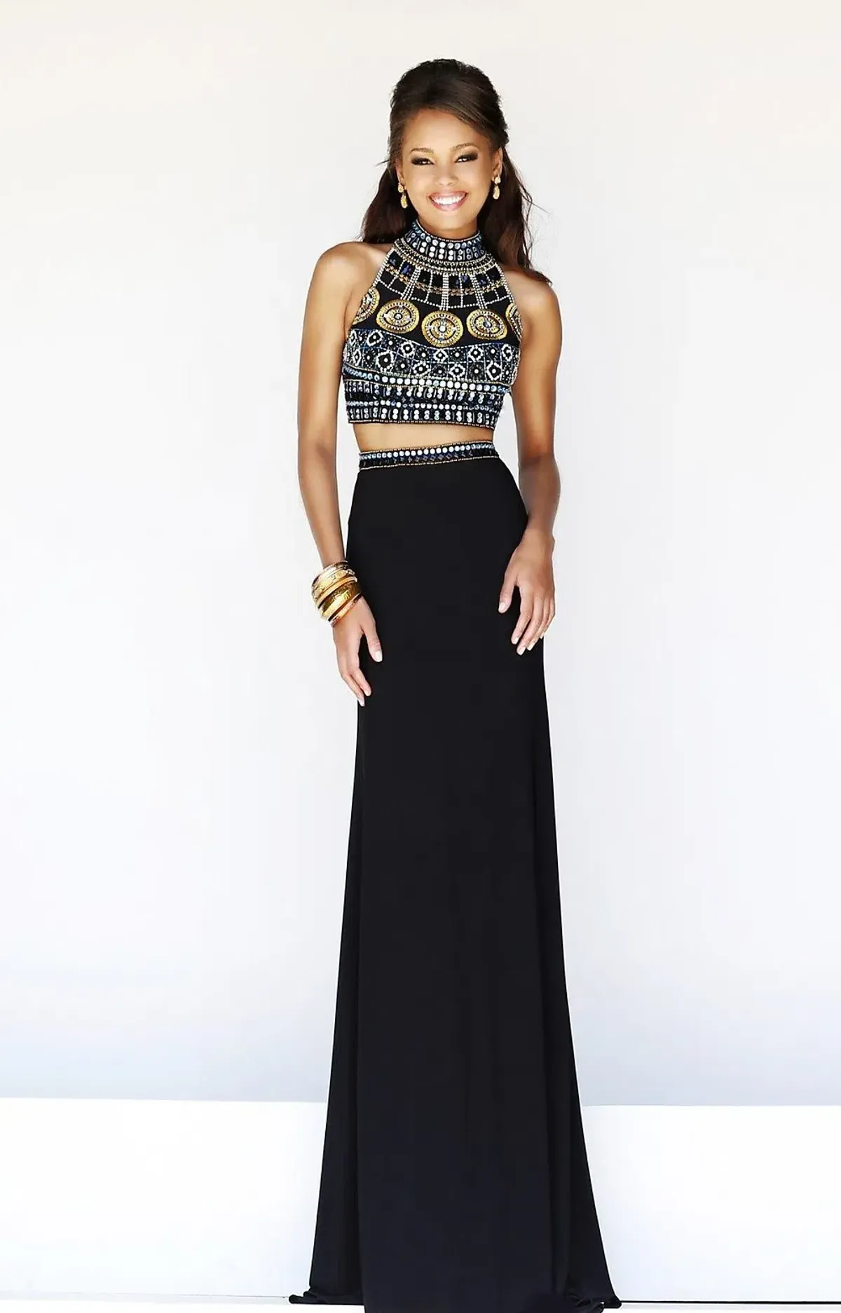 Sherri Hill #11068 Two Piece Dress Black Beaded Gown Size 4 for rent on The Volte - main image