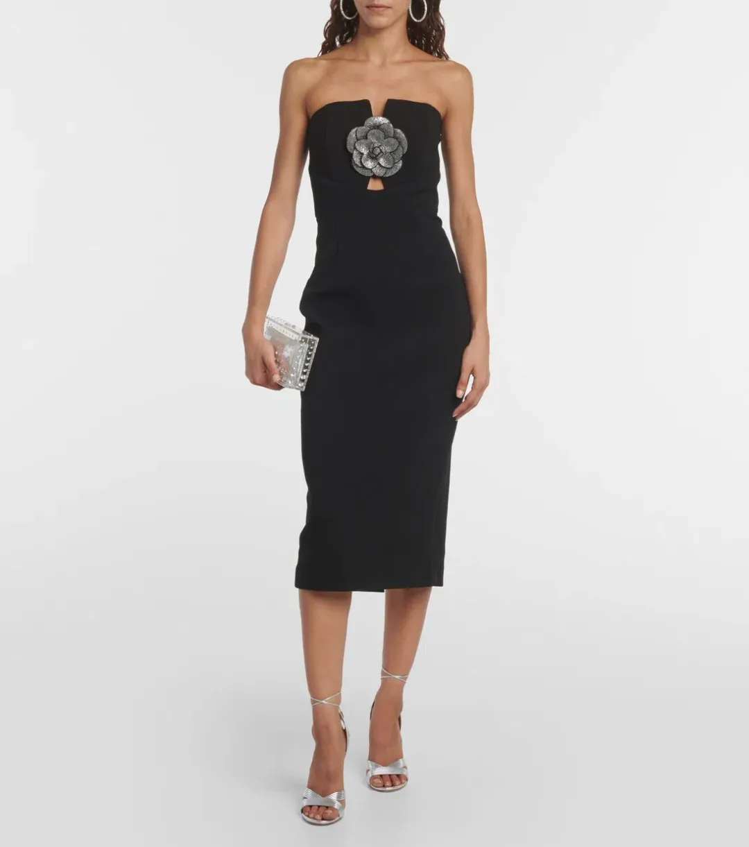 Rebecca Vallance Yvonne Flower Midi Dress Black Size 8  for rent on The Volte - main image
