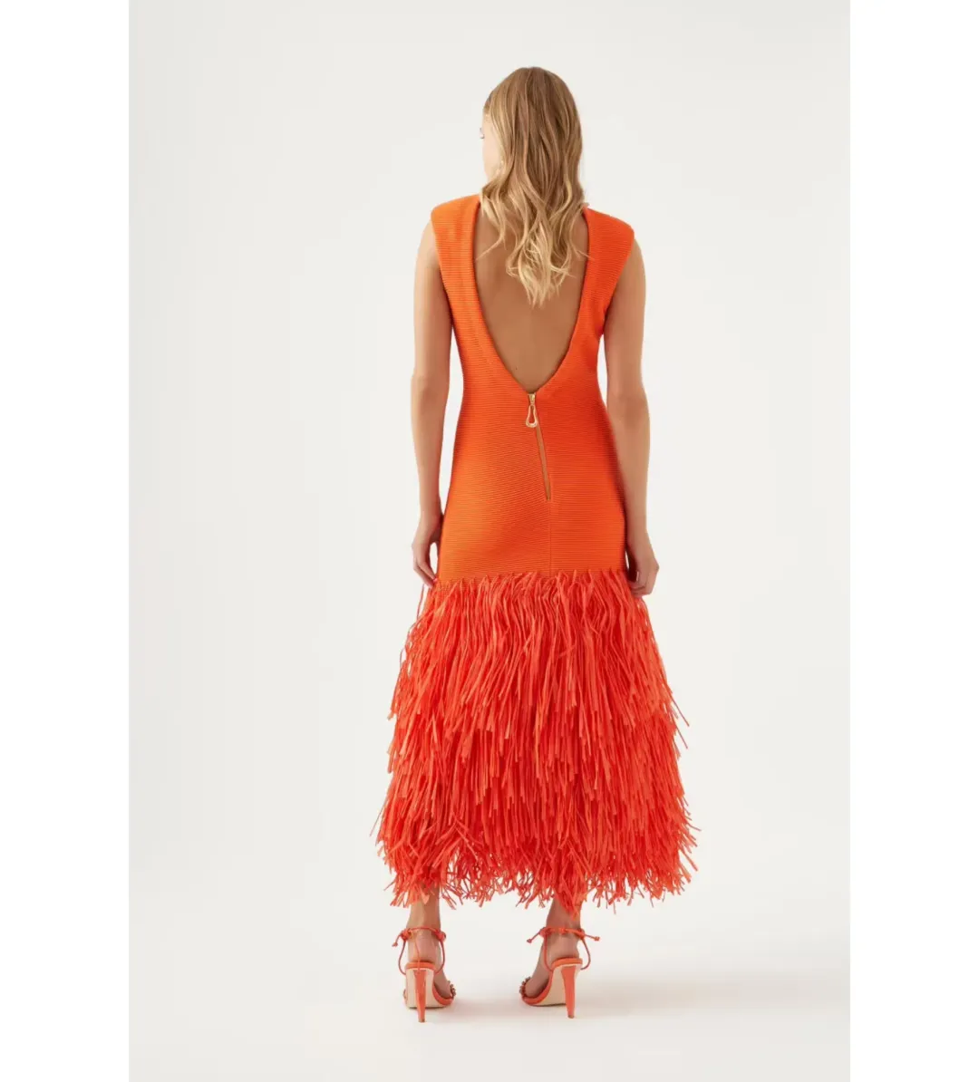 Aje Raffia Knit Midi Dress Orange Size S / AU 8 for rent on The Volte - main image
