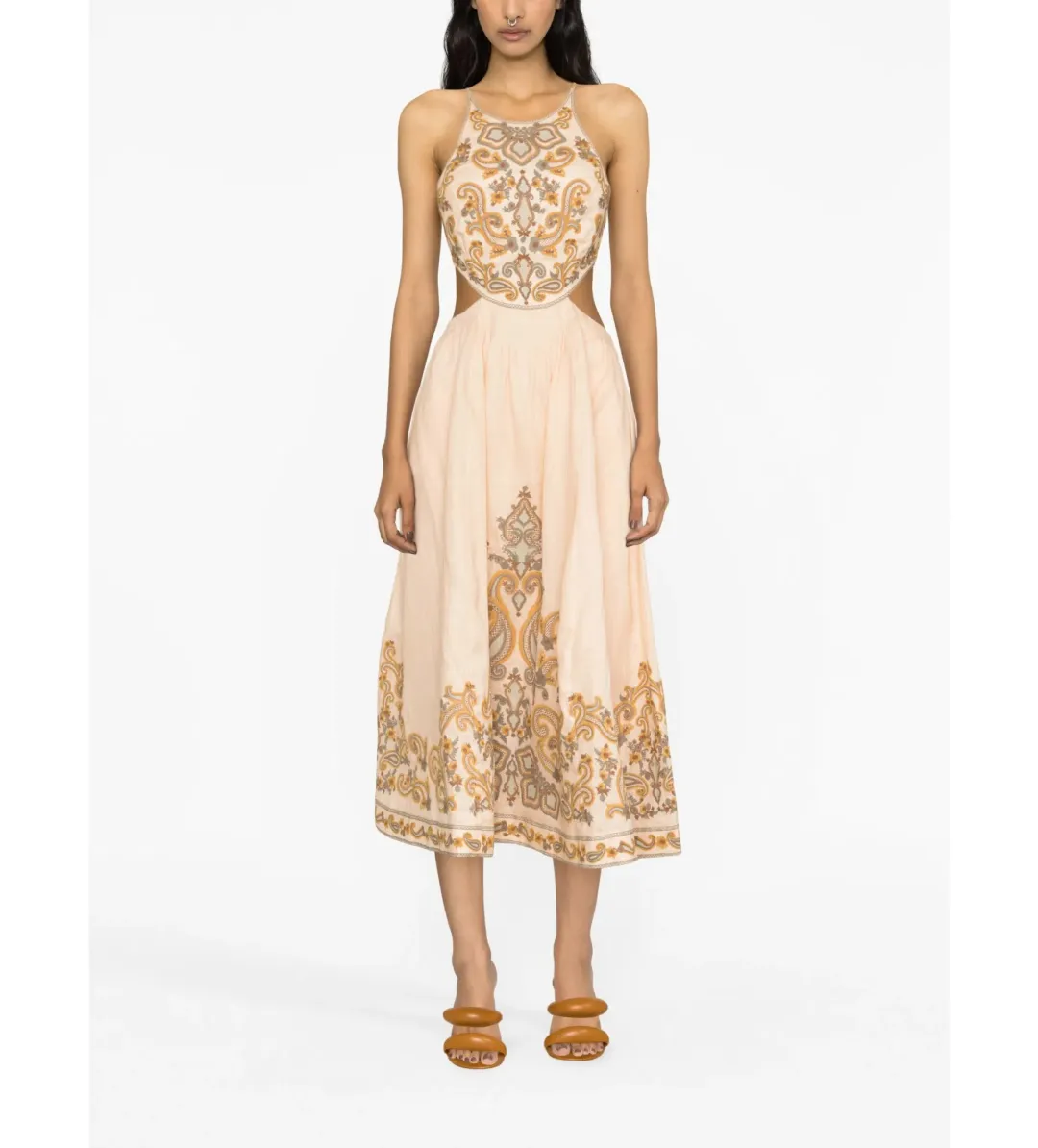 Zimmerman Devi Halter Tie Midi Dress Orange Print Size AU 10 for rent on The Volte - main image