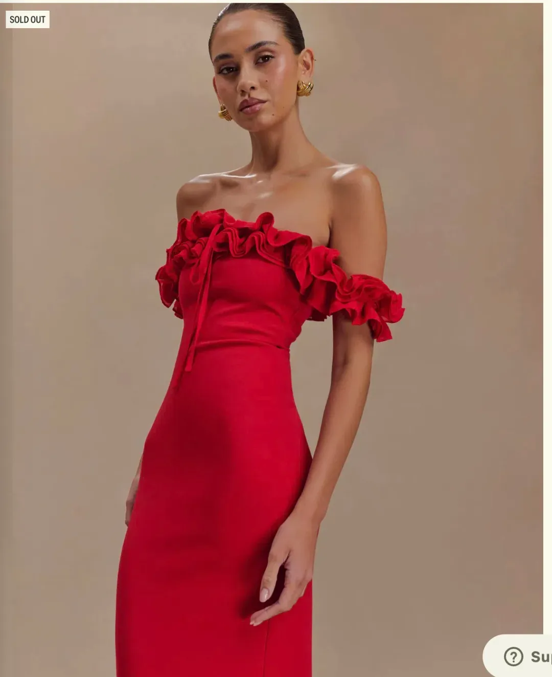 Nova - Ruffle Off Shoulder Maxi Dress - Ruby for rent on The Volte - main image