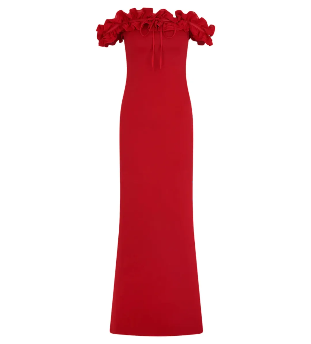 Nova Ruffle Off Shoulder Maxi Dress Ruby Size XS / AU 6 for rent on The Volte - main image