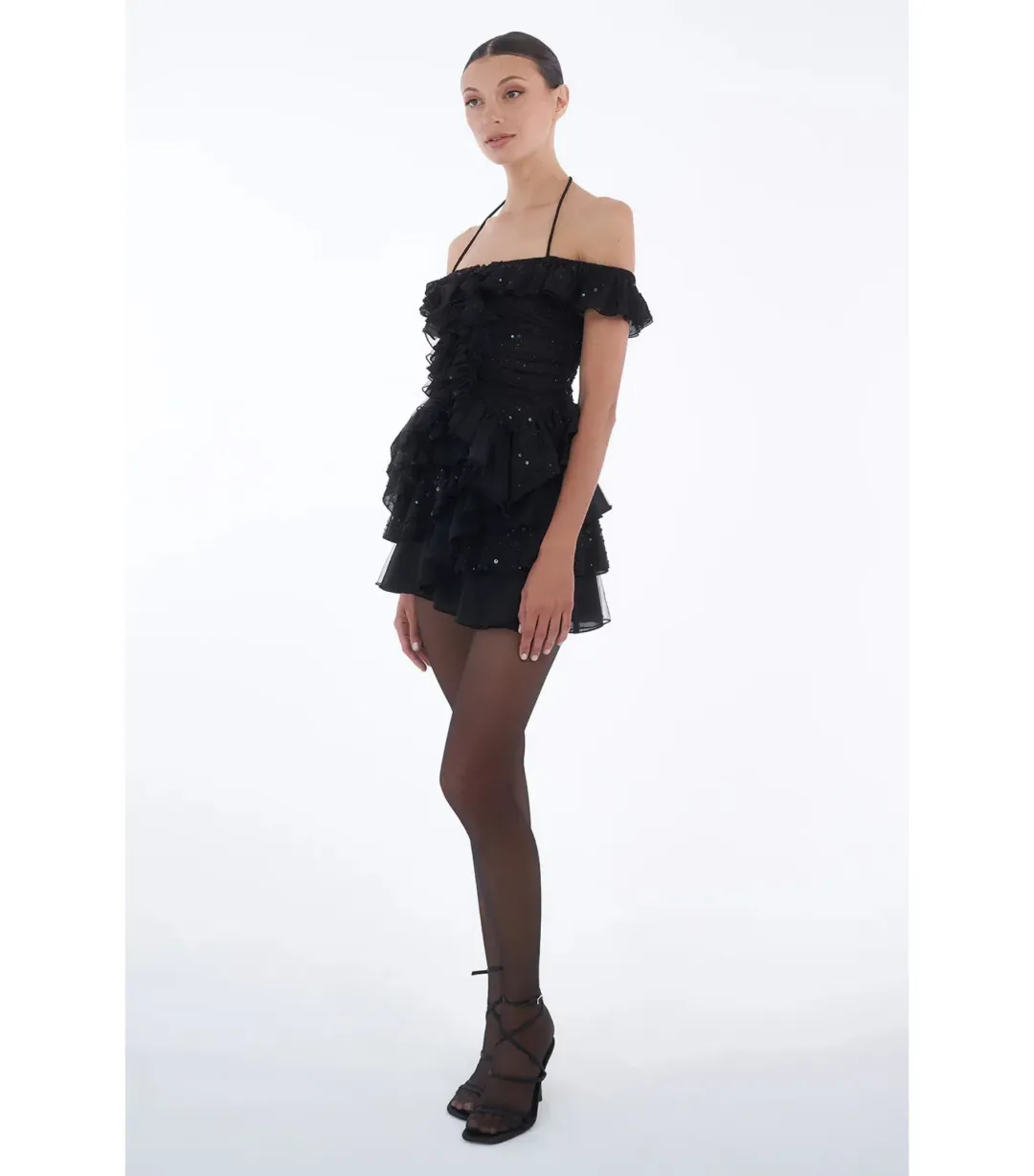 Dyspnea Froncè Ruched Top and Pètale Ruffle Mini Skirt Set Black Size L / AU 12 for rent on The Volte - main image