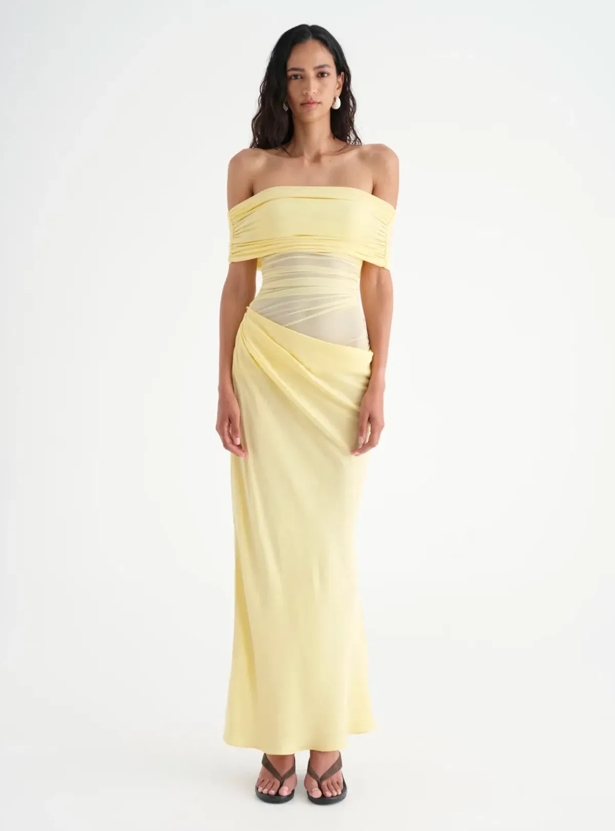 Benni Nico Off Shoulder Maxi Dress in Butter Size AU 10  for rent on The Volte - main image