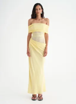 Benni Nico Off Shoulder Maxi Dress in Butter Size AU 10  for rent on The Volte - image 1