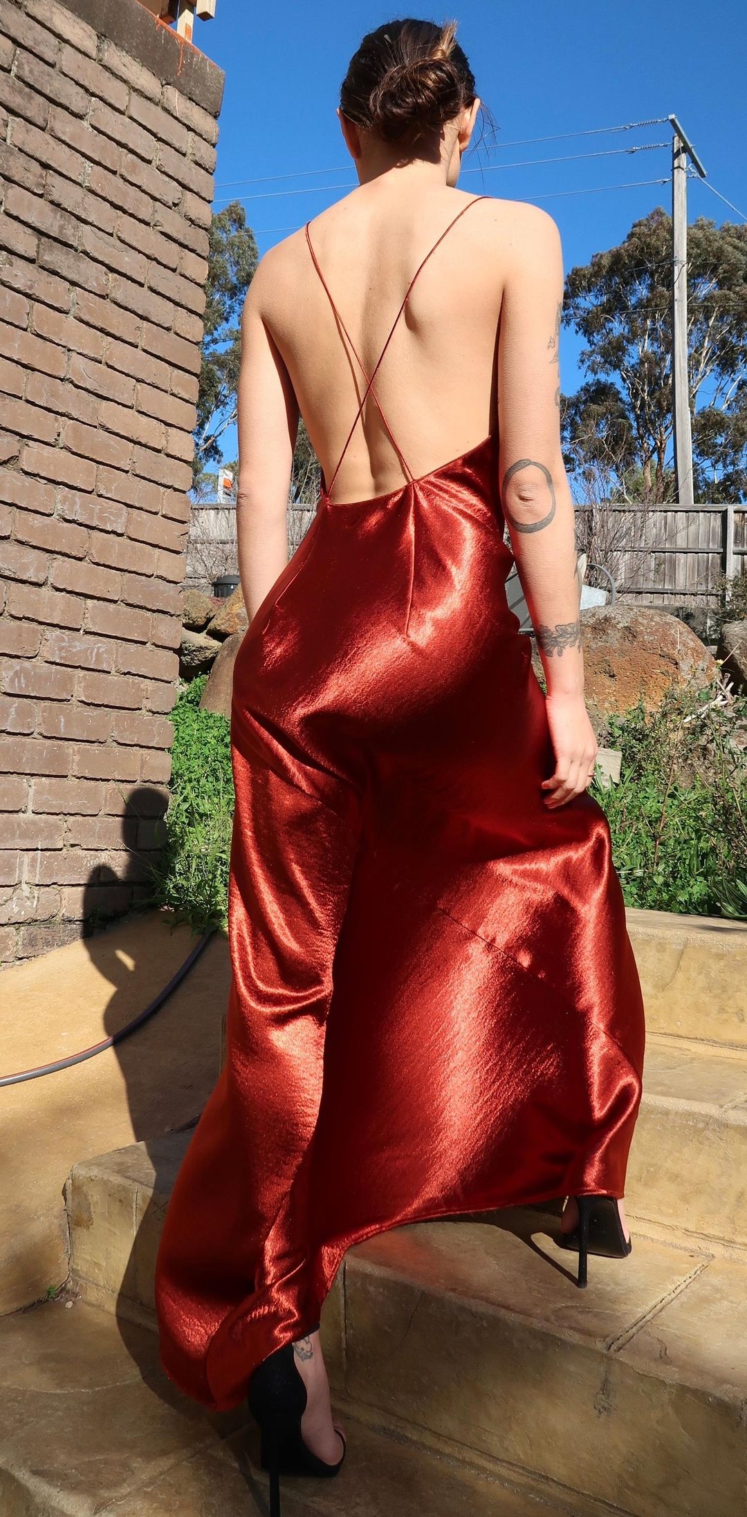 ONE FELL SWOOP MONICA MAXI SLIP DRESS IN SPICE Red Size 6 for rent on The Volte - main image