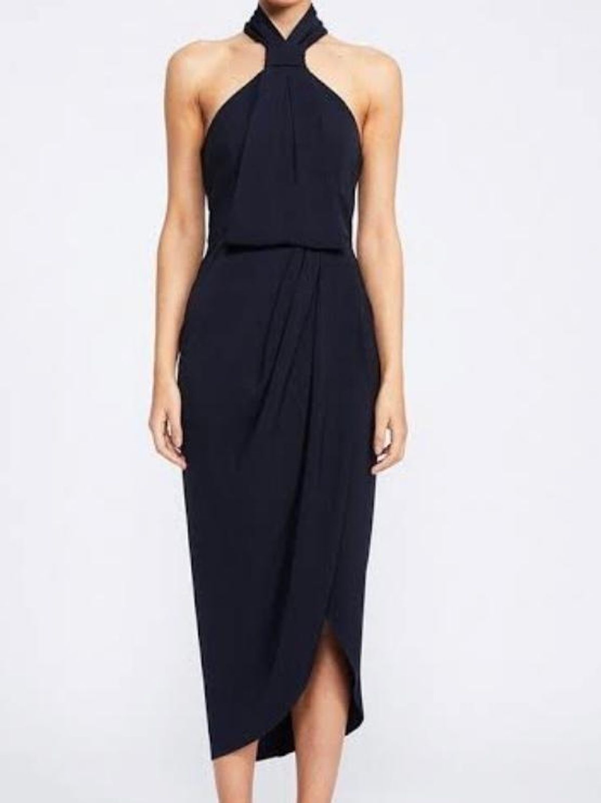 Shona Joy core knot draped dress navy Size 8 for rent on The Volte - main image
