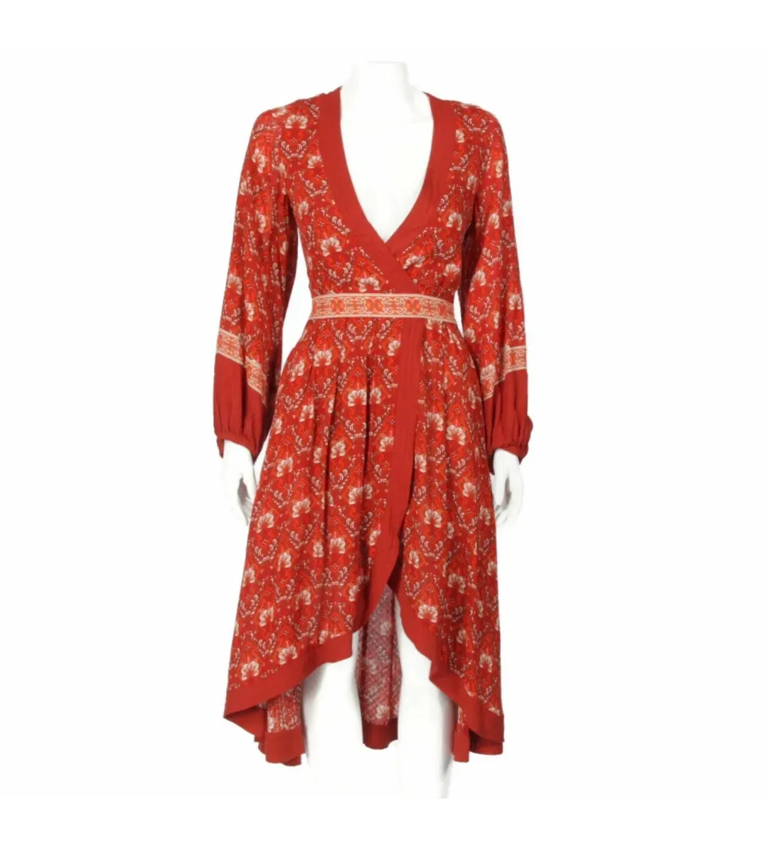 Spell & The Gypsy Midi Jewel Soiree Dress Swing Red Floral Size XS AU 6 for rent on The Volte - main image