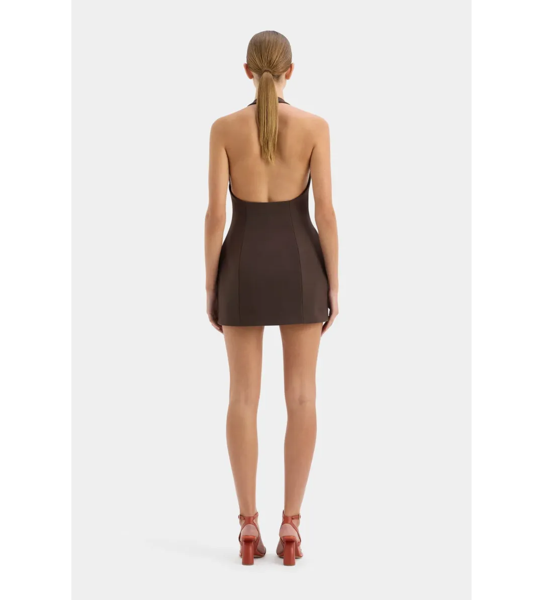 Sir the Label Sandrine Halter Mini Dress Chocolate Brown Size 0 / AU 6 for rent on The Volte - main image