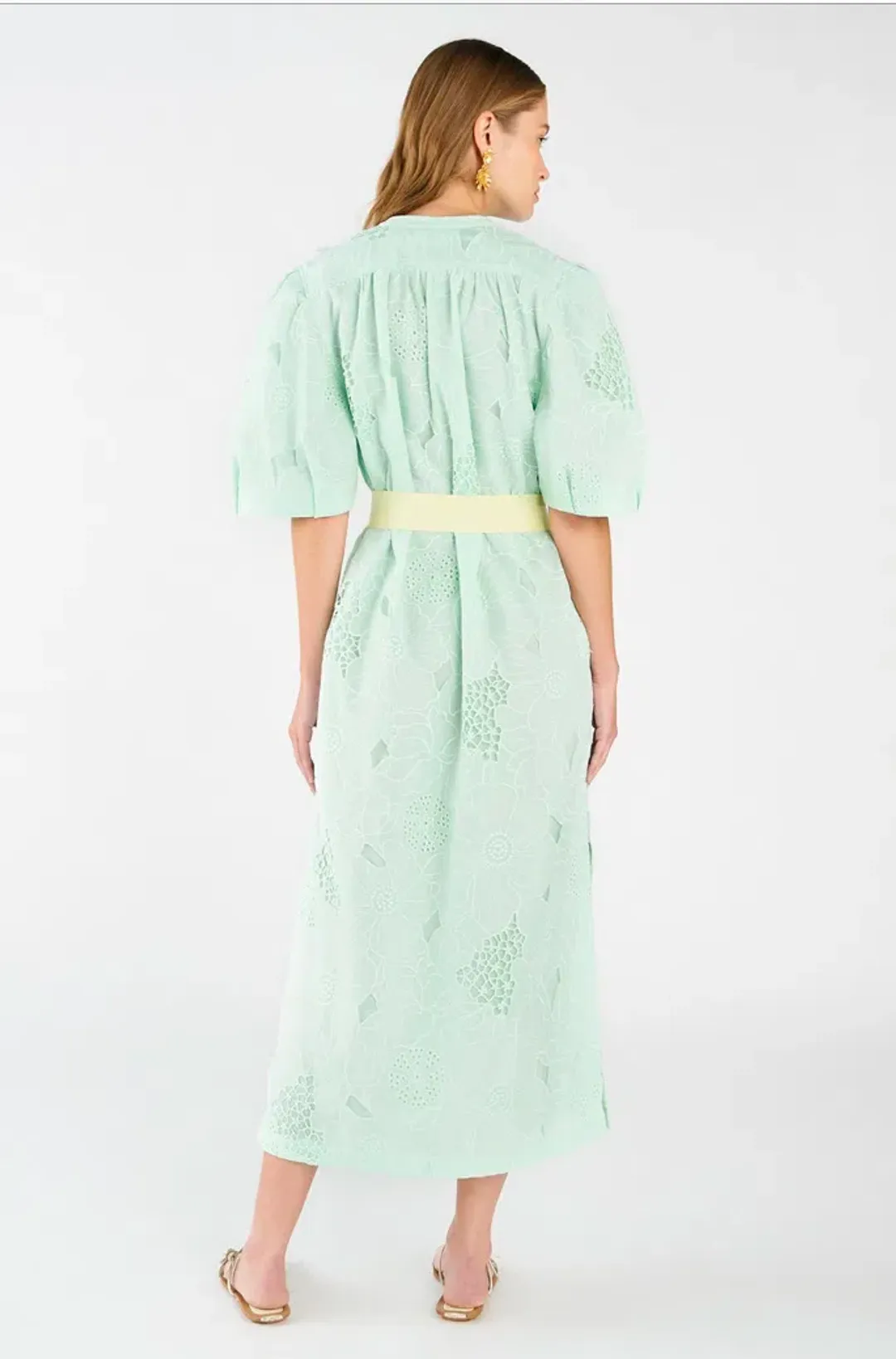 Oroton Lace Column Relaxed Midi Dress Sea Spray Green Size 16  for rent on The Volte - main image