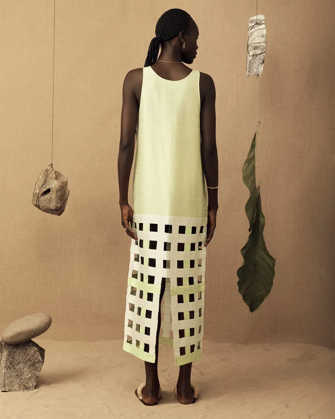 Lucy Folk Silk Long Grid Dress White Size 2/Au 10/Medium  for rent on The Volte - main image