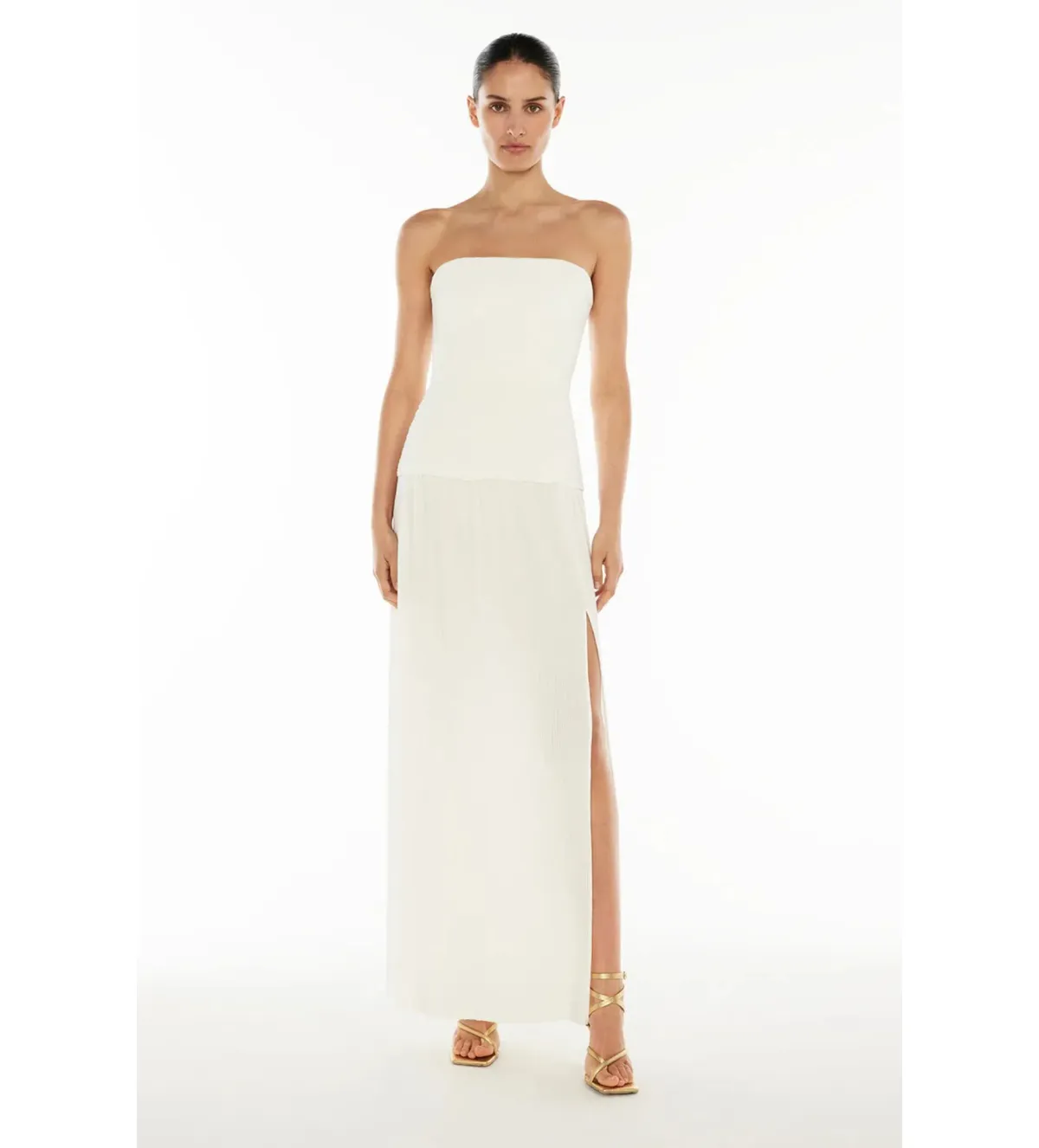 Manning Cartell Double Time Pleat Strapless Maxi Dress in White Size AU 6 for rent on The Volte - main image