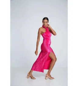 L'Idee Soiree Pleated Halter Gown Punch Hot Pink Size AU 12 for rent on The Volte - image 3