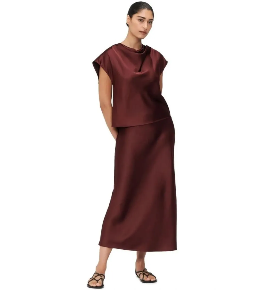 Veronika Maine Lustred Satin Cowl Top in Red Size AU 14 for rent on The Volte - main image