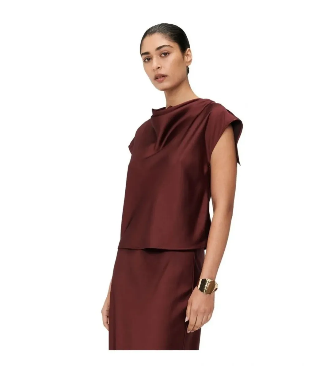 Veronika Maine Lustred Satin Cowl Top in Red Size AU 14 for rent on The Volte - main image