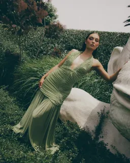 Christopher Esber Orion Gown Olive Green Size AU 10 for rent on The Volte - image 4