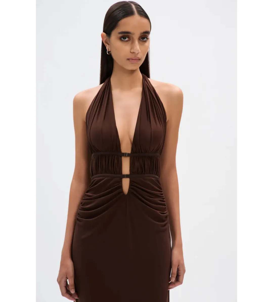 Misha The Celine Dress in Mesh Espresso Brown Size 10/M for rent on The Volte - main image