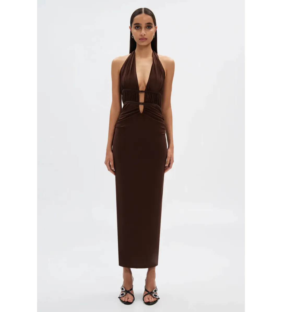 Misha The Celine Dress in Mesh Espresso Brown Size 10/M for rent on The Volte - main image