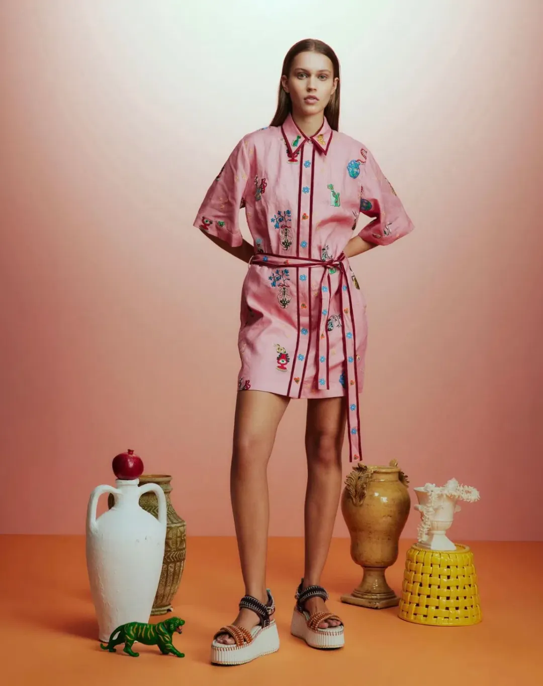 Alemais Timmy Embroidered Mini Dress Pink Size AU 14 for rent on The Volte - main image