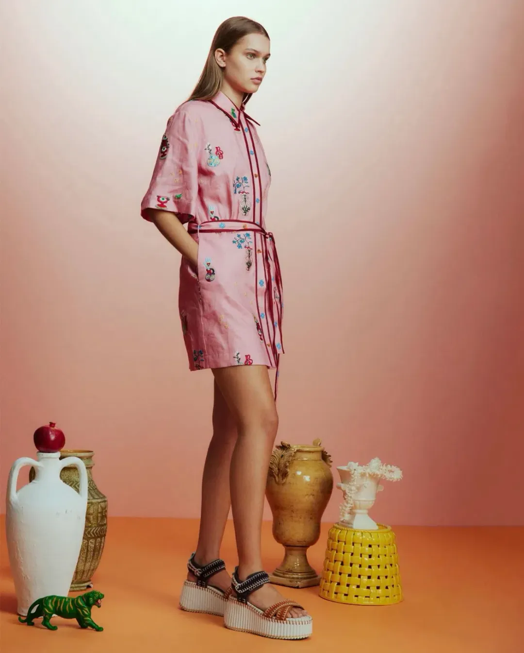 Alemais Timmy Embroidered Mini Dress Pink Size AU 14 for rent on The Volte - main image